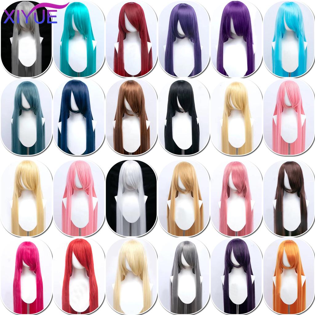 XIYUE Parrucche Cosplay Lunghe Sintetiche Colorate 100cm Parrucca Lolita Verde Rosa Bionda Viola Liscia Acconciatura per Festa di Halloween