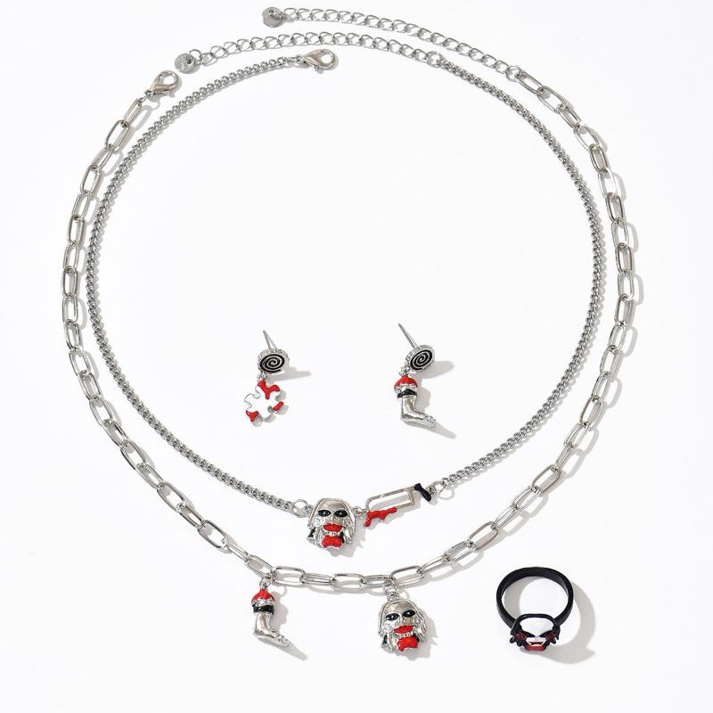 Halloween Horror Dark Wind Necklace Stud Earring Set Personality Trend Vampire Bloody Drip Oil Ring Accessories Female