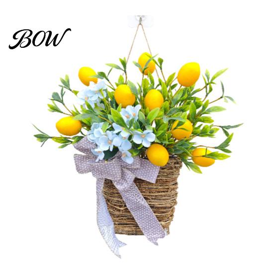 Front Door Wreath Summer Yellow Lemon Hanger Basket for Artificial Fruits Spring Decoration with Woven Farmhouse Porch Wall Decor No 1pc