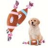 2pcs Durable Squeaky Plush Toy for Dogs with Football Design and Knotted Rope