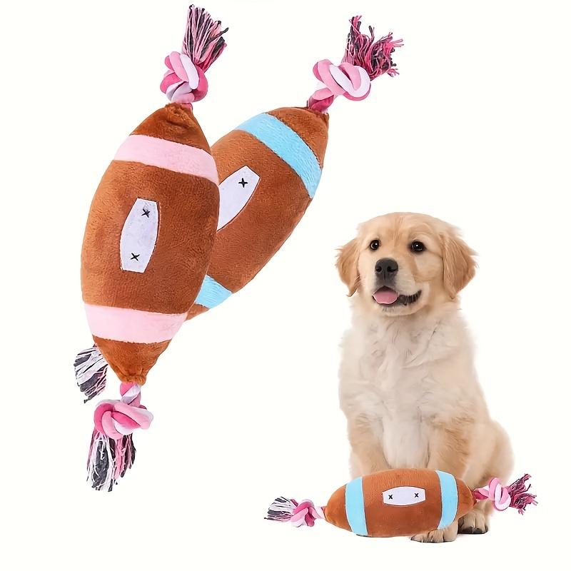 2pcs Durable Squeaky Plush Toy for Dogs with Football Design and Knotted Rope