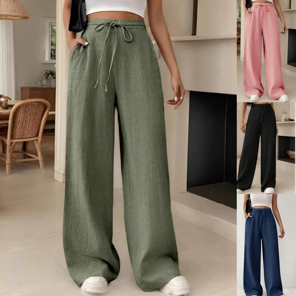 Wide Leg Floor Length Pants Women Drawstring Pant Loose Y2k Streetwear Capris Pockets Casual Sports Summer High Waist Basics