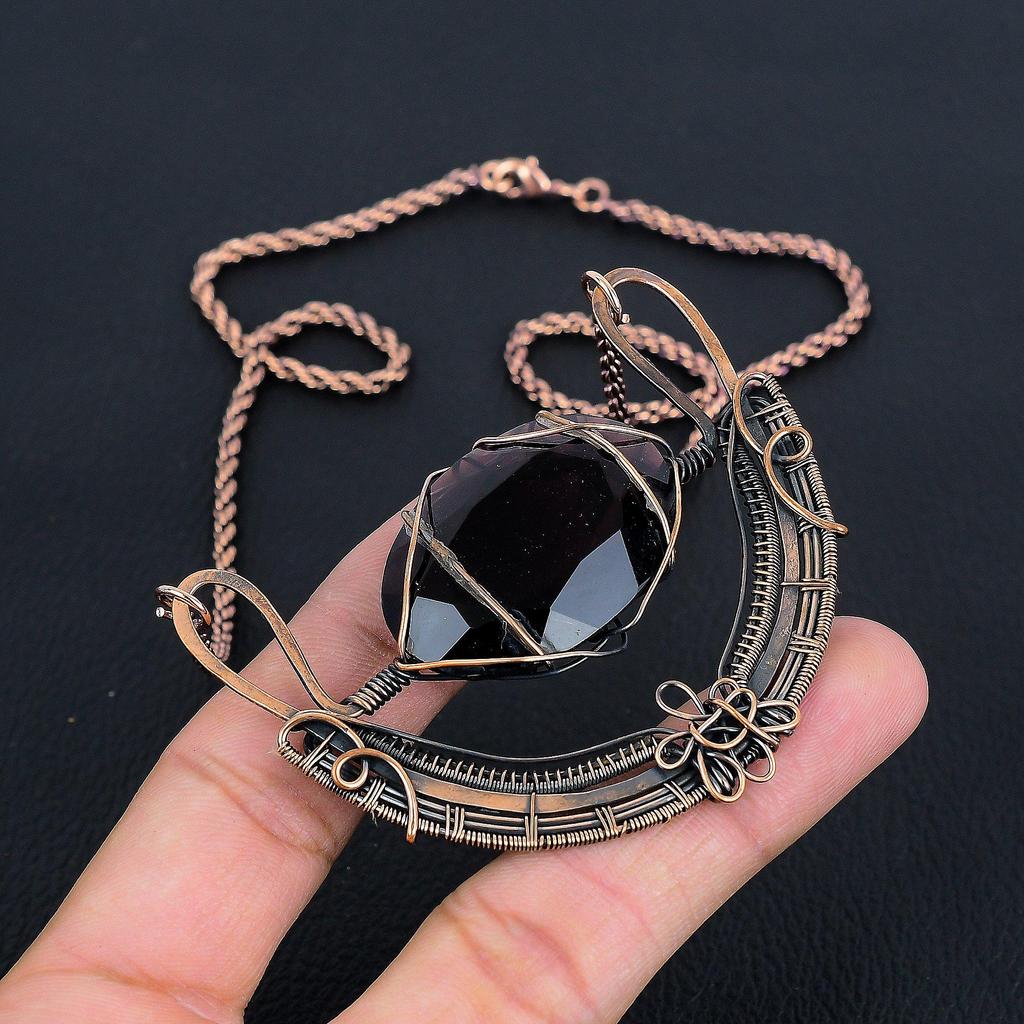 Αμέθυστος πολύτιμος λίθος χειροποίητο κόσμημα με περιτύλιγμα χάλκινου σύρματος κολιέ σχεδιαστή για γυναίκες