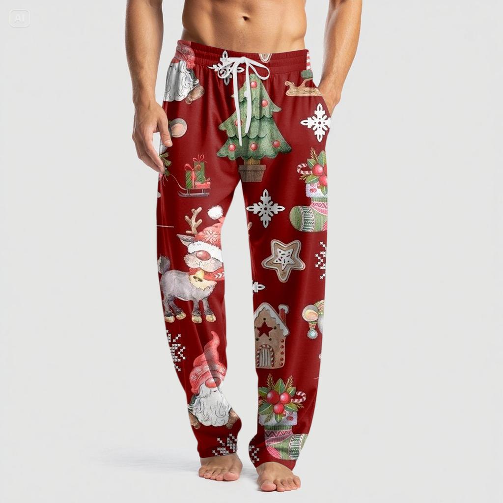 Men's Knitted Fashion Print Pocket Casual Pants Pajama Pants