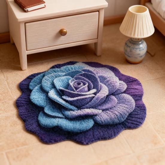 3D Visual Flower Rug Absorbent Floral Floor Mat with Anti-Slip Bottom Decorative Living Room Area Rug for Bedroom Bathroom Entryway
