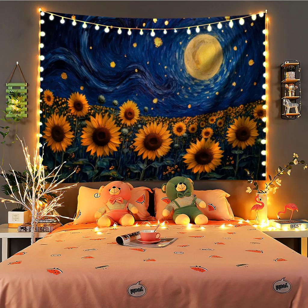 1pc Sunflower Print Tapestry Multi Size Living Room Bedroom Wall Art Decoration Machine Washable Background Cloth Space Pendant
