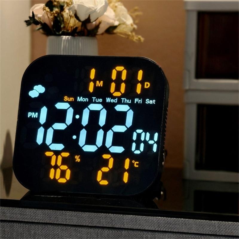 Alarm Clocks for Bedroom LED Digital Weather Clocks Desk Alarm Clock with Auto Dimming Day of Week Indoor Temperature