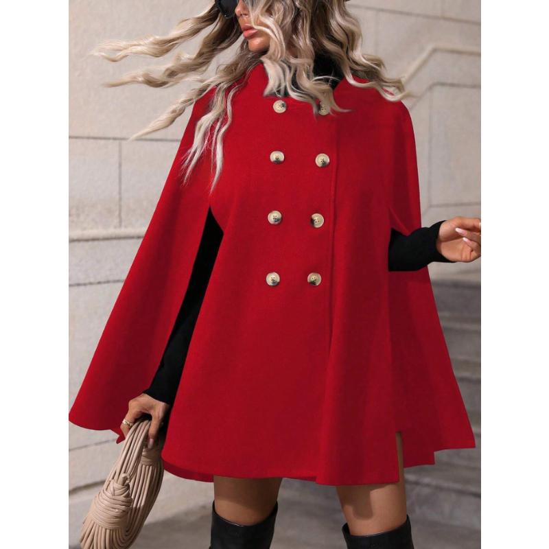 Women's Cape Woolen Coat, Mid-Length Double Breasted Cloak Jacket, Elegant High Grade Loose Slimming Overcoat, Ladies Warm Cape Outerwear