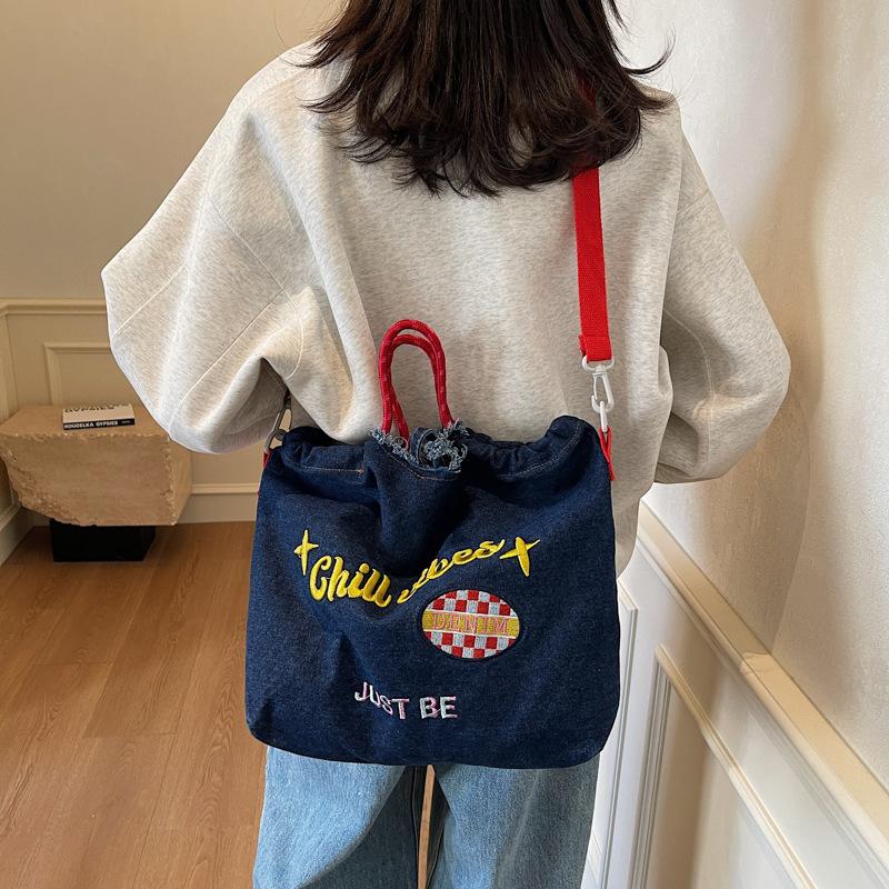 Borsa con Ricamo di Lettere, Borsa a Shopper Casual, Texture alla Moda, Borsa a Tracolla Stilosa