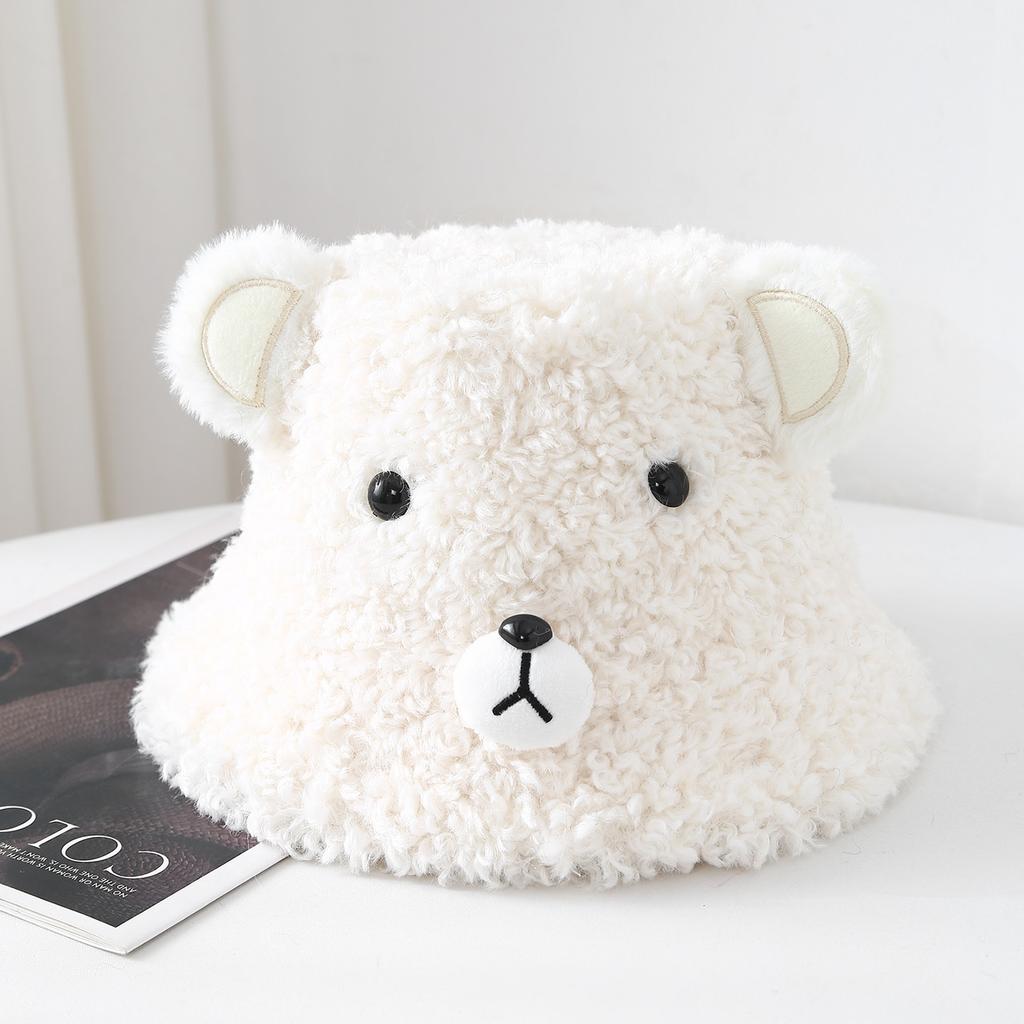 Winter warm cute bear ears plush bucket hat thickened foreign gas cold cartoon big head circumference versatile basin hat