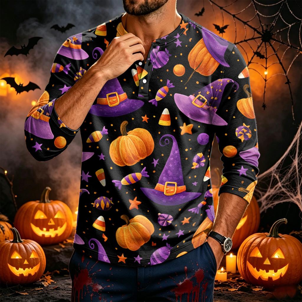 Men's Long Sleeve Shirt with Print for Casual Holiday Wear