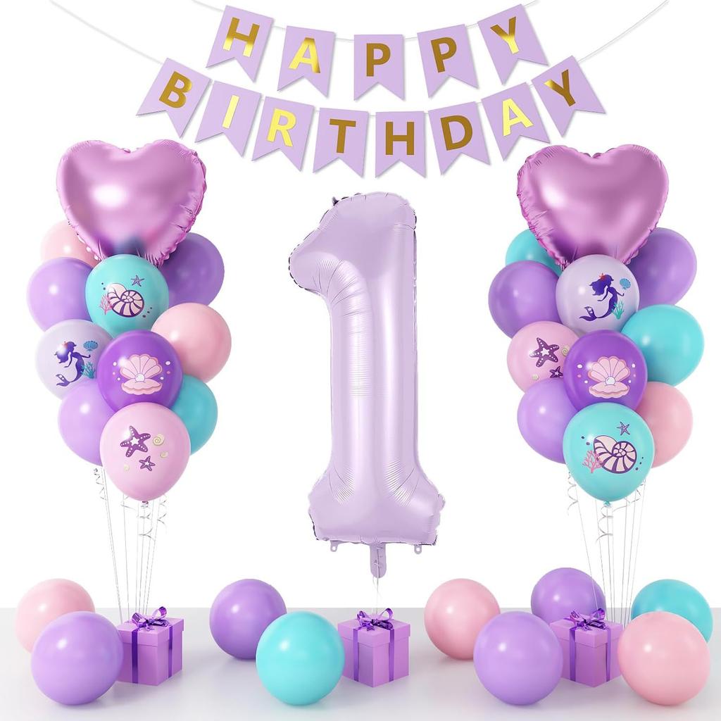 Birthday Flag Latex Balloon Set Mermaid Dinosaur Strawberry Boy Girl Birthday Party Arrangement