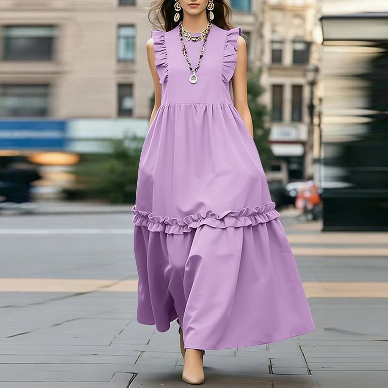 ZANZEA Women Casual Round Neck Sleeveless Long Dress