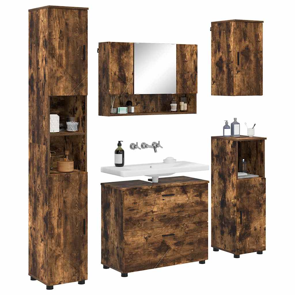Bathroom Furniture Set 5 Pcs Smoked Oak 35 X 30 X 192 Cm