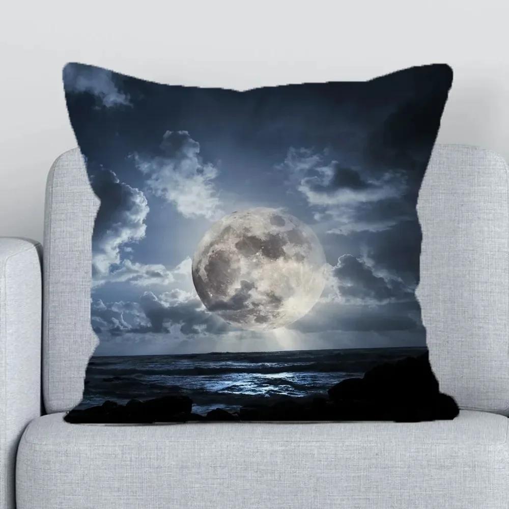 Office Sofa Luxury Cushion Cover Moon Night Sky Pattern Print Home Decor Pillow Cover