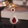 Luxury Female Crystal Green Red Zircon Stone Water Drop Pendant Necklace Vintage Silver Color Wedding Jewelry For Women