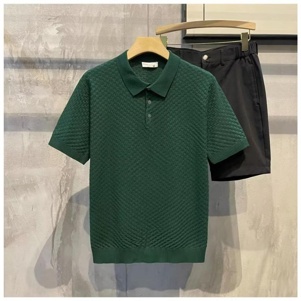 Camicia da uomo slim-fit - Manica corta, Tessuto in rayon lavorato a maglia, Colore unito, Stile casual per tutte le stagioni, Camicia casual | Camicia moderna | Lavorato a maglia