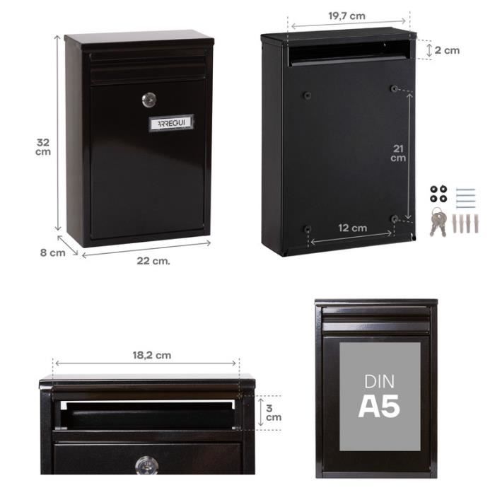 Boîte Aux Lettres - ARREGUI - Zaguán E5754 - Acier - Individuelle - Noir