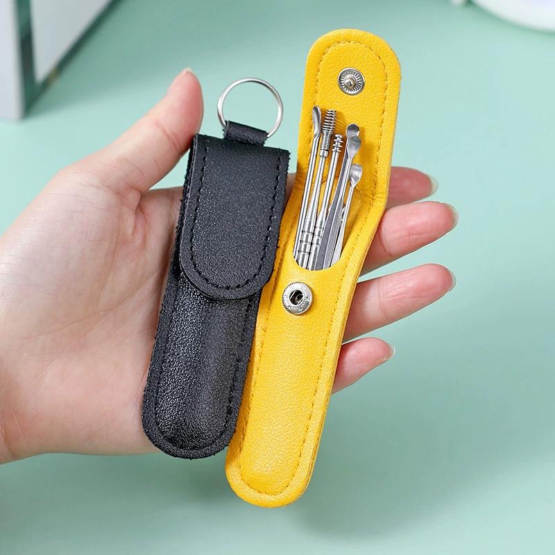 6Pcs Ear Digging Spoon Set Long Head Spiral Spring Ear Spoon Easy Clean Stainless Steel Portable Ear Care Cleaning Tools Set