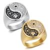 Hot Selling Vintage Ring Stainless Steel Gold Plated Tai Chi Diagram Inlaid Black and White Diamond Men's Ring