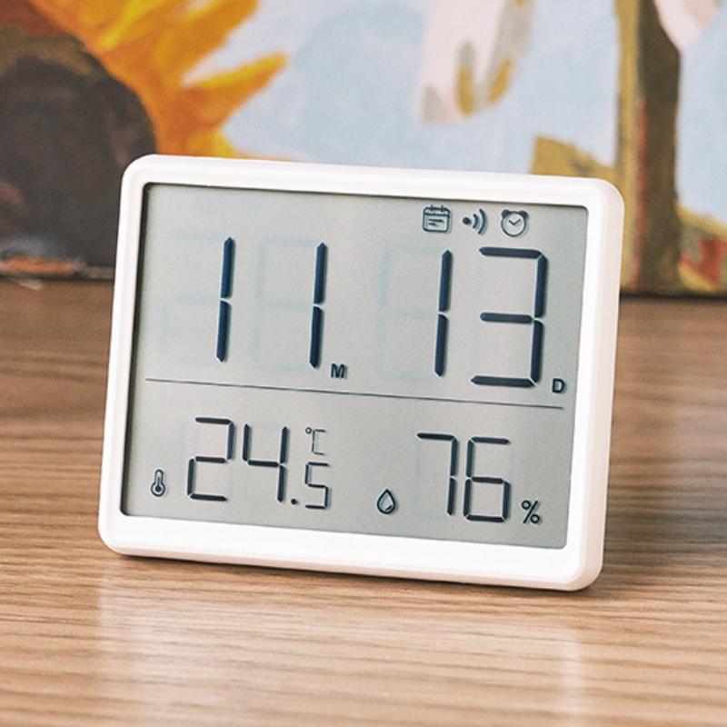 

Мини многофункциональный термометр гигрометр автоматический электронный монитор температуры и влажности часы 3,7-дюймовый большой ЖК-инструмент белый