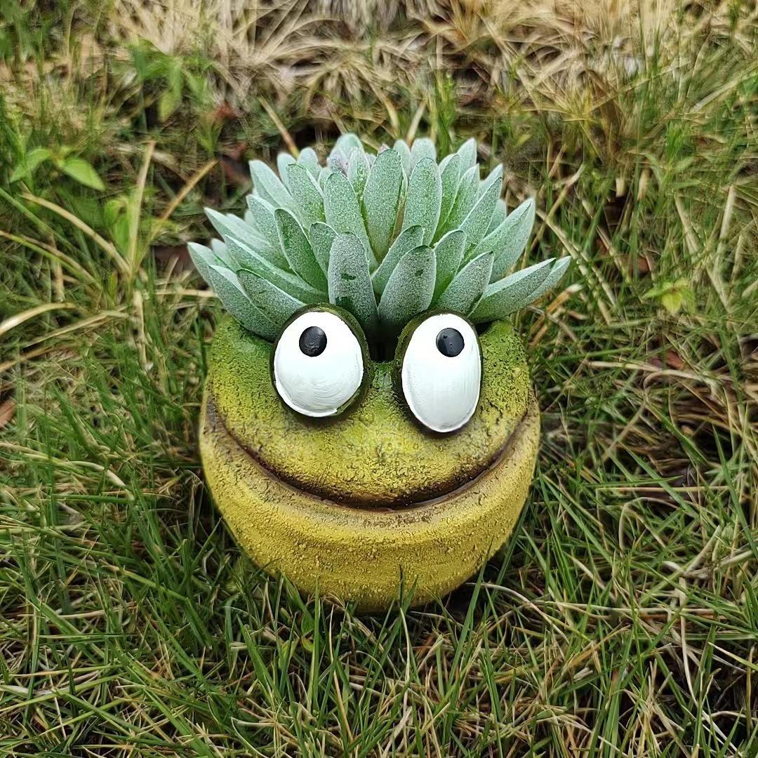 Ретро Крупноглазая Лягушка Цветочный Горшок из Смолы Садовое Украшение