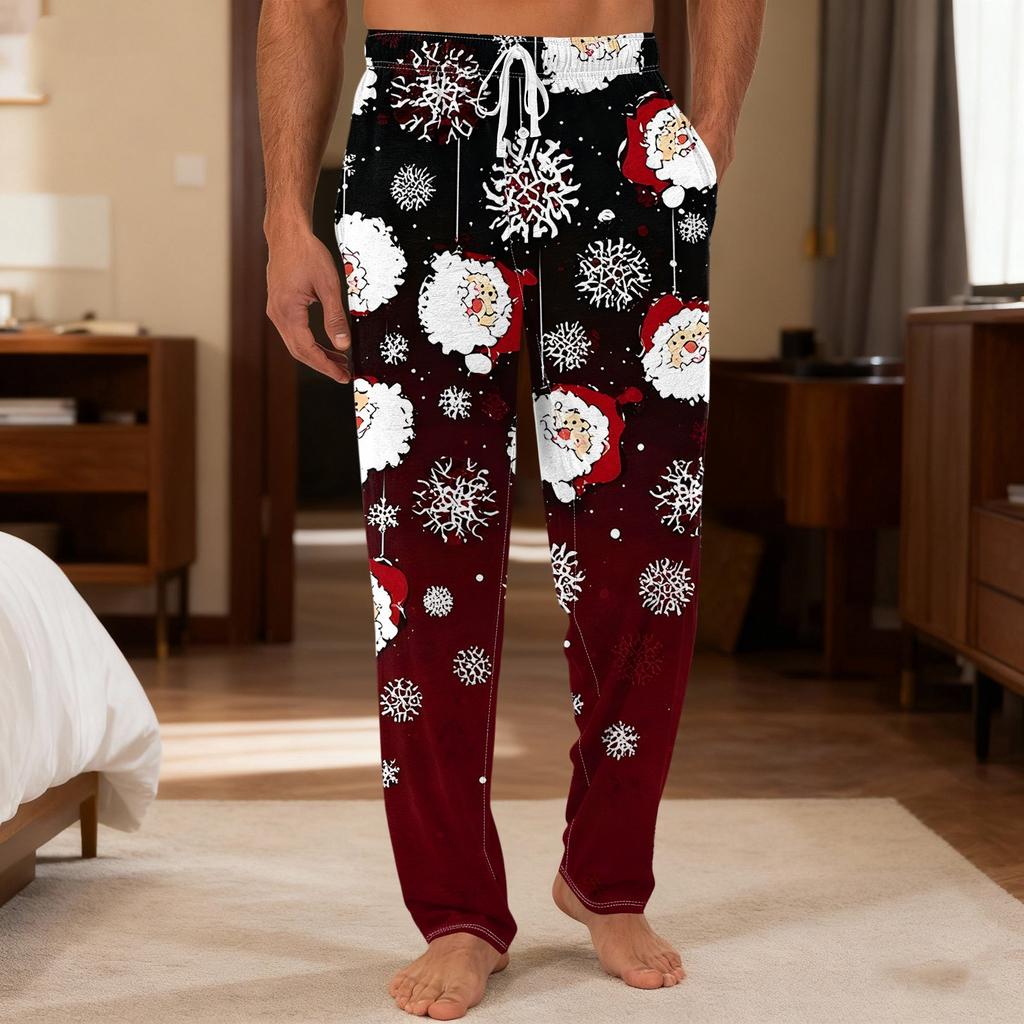Men's Plain Knit Solid Pocket Casual Pants Home Pajama Pants