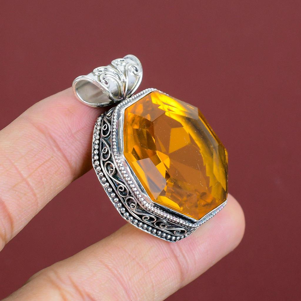 Faceted Citrine Pendant Original Gemstone Pendant 925 Sterling Silver Pendant Birthstone Jewelry Handmade Vintage Pendant Engagement Gifts