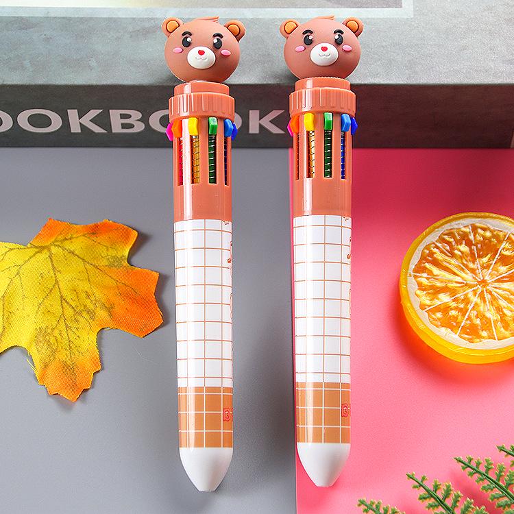Cute Cartoon Bear 10-Color Pen: Colorful Student Writing Tool