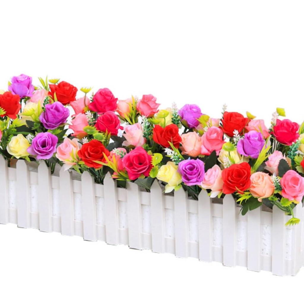 Artificial Flower Fence Arrangement for Home Décor: Silk, Plastic, and Dried Rose Flowers. Perfect for Living Room Decoration.
