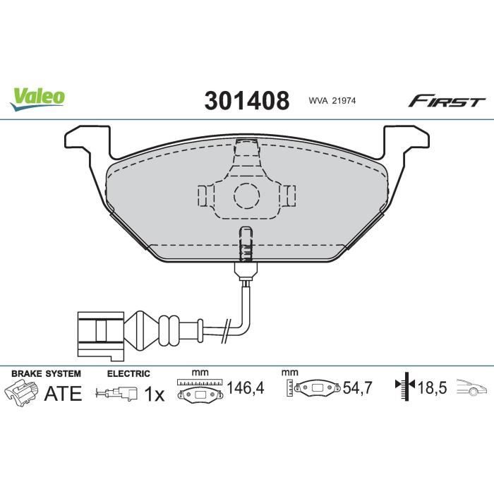 Plaquette de frein gamme first volskwagen new beetle - valeo - 301408