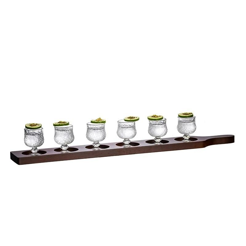 Simple Mini Shot Glasses Cups,Creative Cocktail Glass Cup Set With Wooden Tray,Shot Glass Cup,Liquor Sake Glasses Cup,Bar Tool