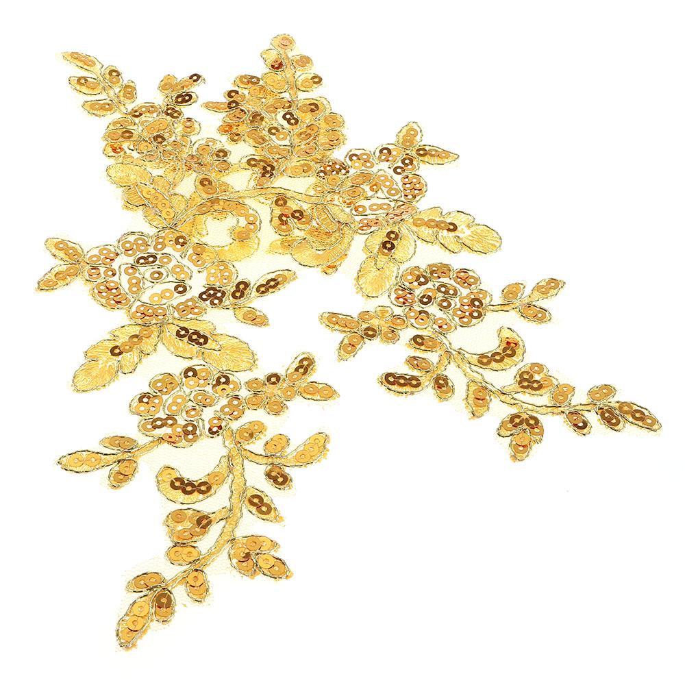 2Pairs Gold Embroidery  Lace Motif Flower  Crafts