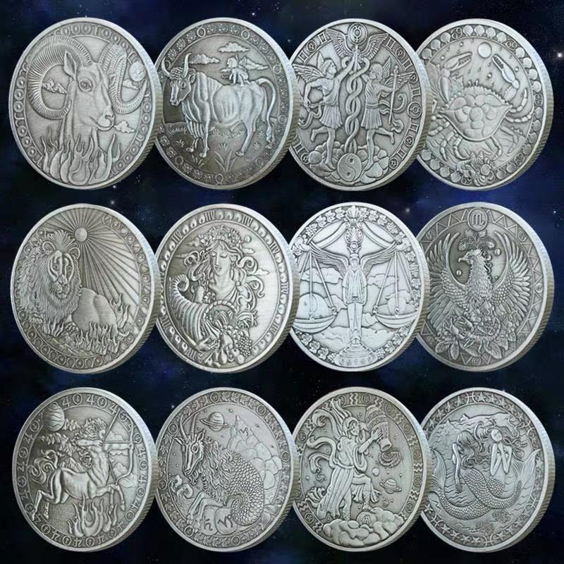 12 Pieces Twelve Constellations Commemorative Coins Tarot Commemorative Medal Antique Silver Coins Lucky Coins Wishing Coins