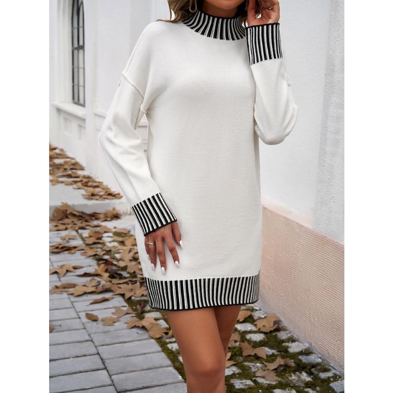 Women's Temperament Casual Color Blocking Sweater Dresses