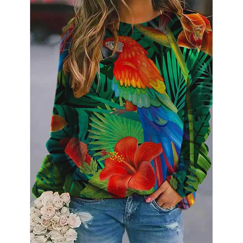 Harajuku Y2k 3D Animal Flamingos Printing Sweatshirts For Women Cute Parrots Graphic Pullovers Fashion Streetwear Clothing Tops