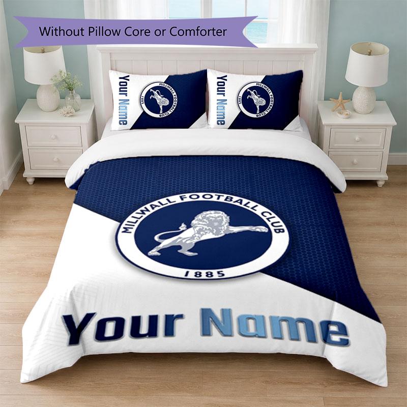 Millwall Custom Name Text Bedding Set 1 Duvet Cover+2 Pillowcases Soccer Logo Personalized Gift For Special Occasion Bedroom Decor