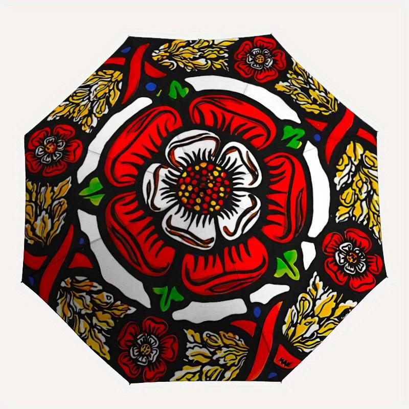 

1pc Rose Pattern Automatic Open, Sturdy Iron Frame, Compact Folding Design, All-Season Portable Umbrella for Women & Men yy250801091