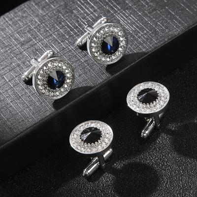 Shiny Black Blue Crystal Cufflinks for Men Business Suit Shirt Sleeve Button Wedding Formal Dress Cuff Link Best Gifts To Mens