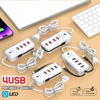 Çoklu Portlu USB Şarj Soketi 66W PD Type C Hızlı Şarj Telefon Şarj Cihazı Güç Şeridi Xiaomi Samsung İçin AB/ABD Fiş Duvar Şarj Cihazı