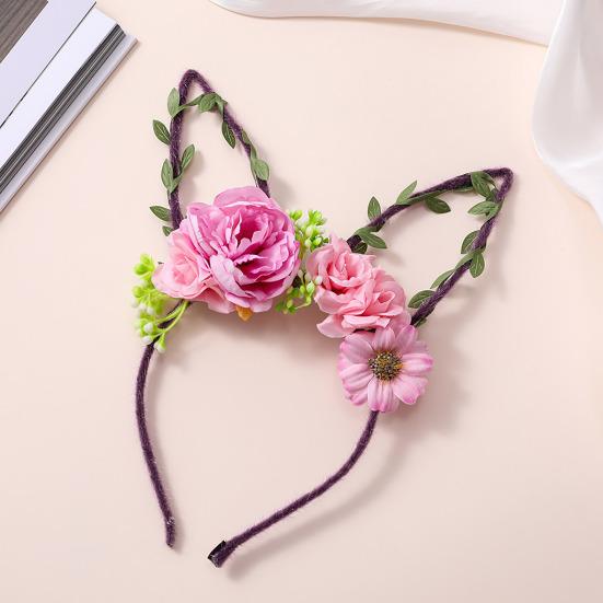 Hair Hoop Flower Decor Bunny Ears Design Headband Cosplay Birthday Photography Props Easter Party Headgear