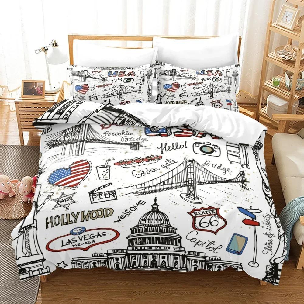 Statue Of Liberty Attractions In New York Bedding Set 3D Printed Suitable For Bedroom Duvet Cover Set With Pillowcases Kids