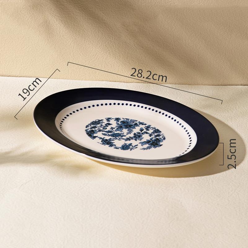 Retro Blaue Blumen Keramikteller Leichter Luxus Romantisches Restaurant Köstliche Pasta Steakteller Zuhause Frühstück Obst Salatteller