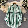 Women's Fashion Casual Spring Autumn Stripe Print Long Sleeve POLO Neck Blouses & Shirts
