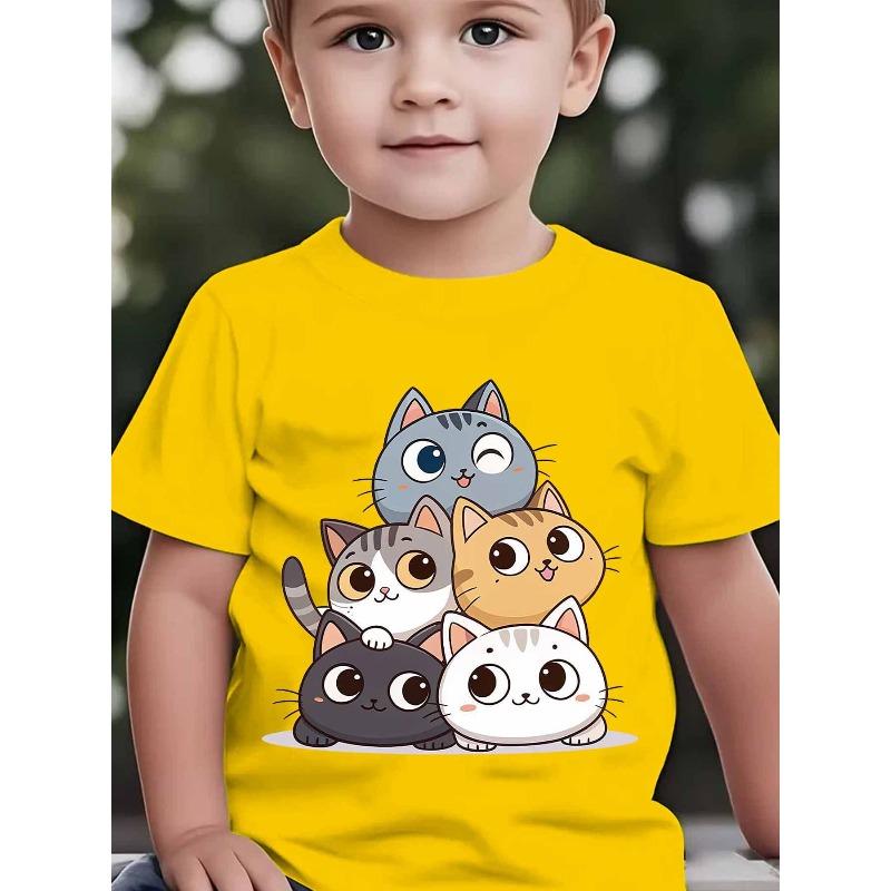 Boys 5 Kittens Print Crewneck Summer Casual
