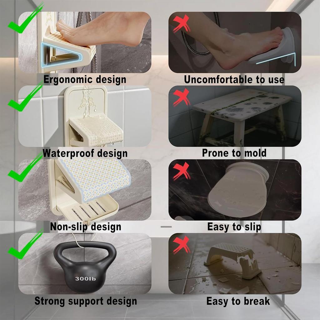 Duschhocker mit Ablage für die Beinrasur, Wandmontage ohne Bohren, passend für Badezimmerfliesen