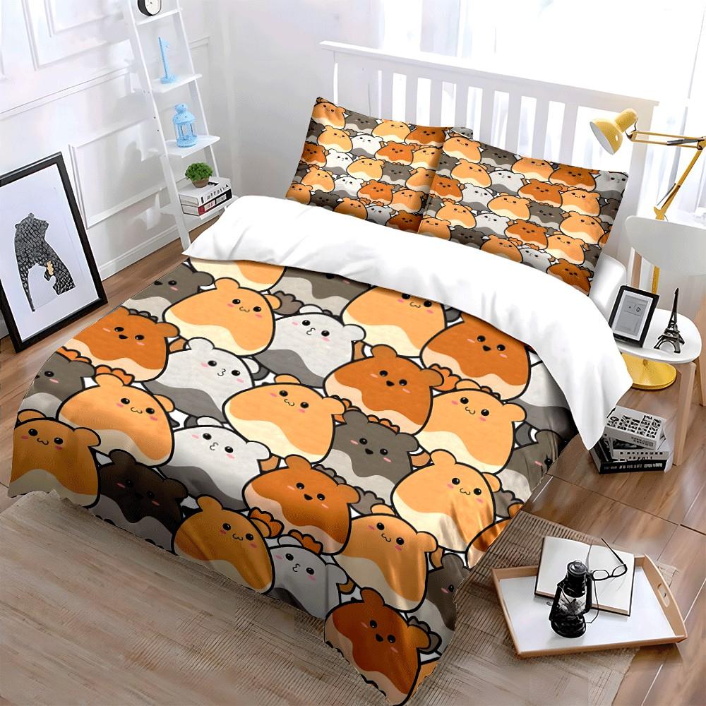 Cute Hamster-Themed Three Piece Set Exquisite Three-Piece Bedding Set Gift For Kids And Adults