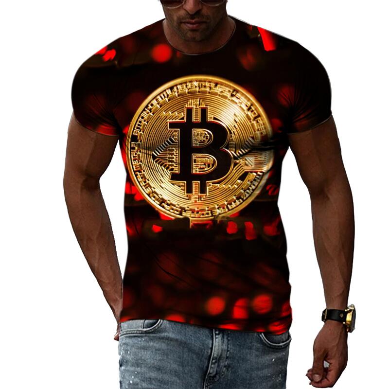 Summer Fashion Abstract Bitcoin 3D Print Tee Hip Hop Harajuku Personality Round Neck Short Sleeve Casual Men's T-shirts