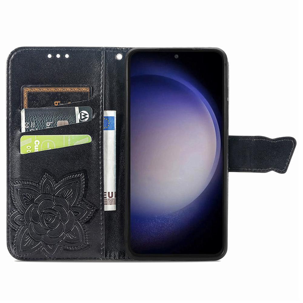 

For Samsung Galaxy S23 FE PU Leather Phone Case Butterfly Imprinted Wallet Stand Phone Cover Grey