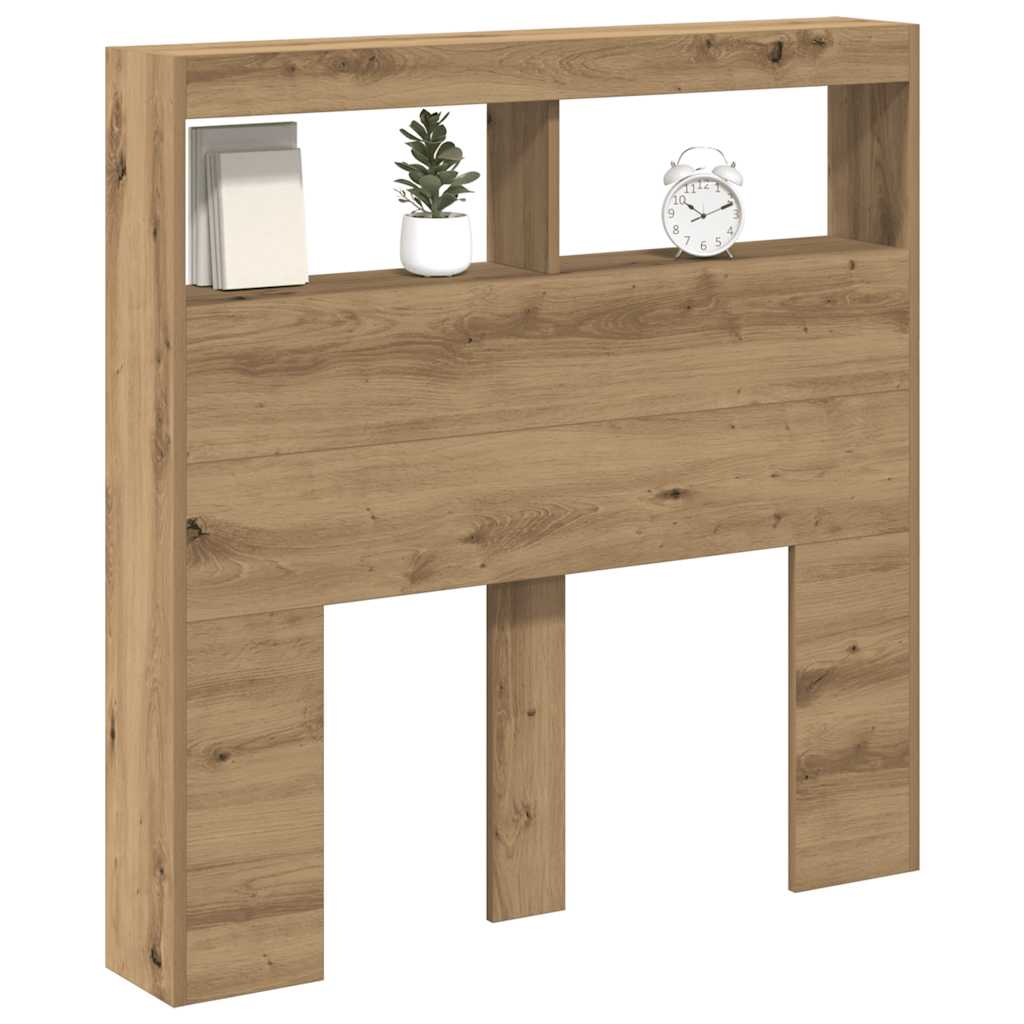 LED Headboard with Shelves Artisan Oak Finish 100 x 17 x 102 cm